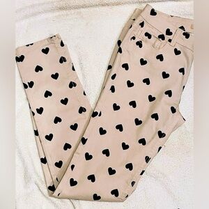 fire Los Angelos Heart Print Skinny Pants - white with Black Hearts